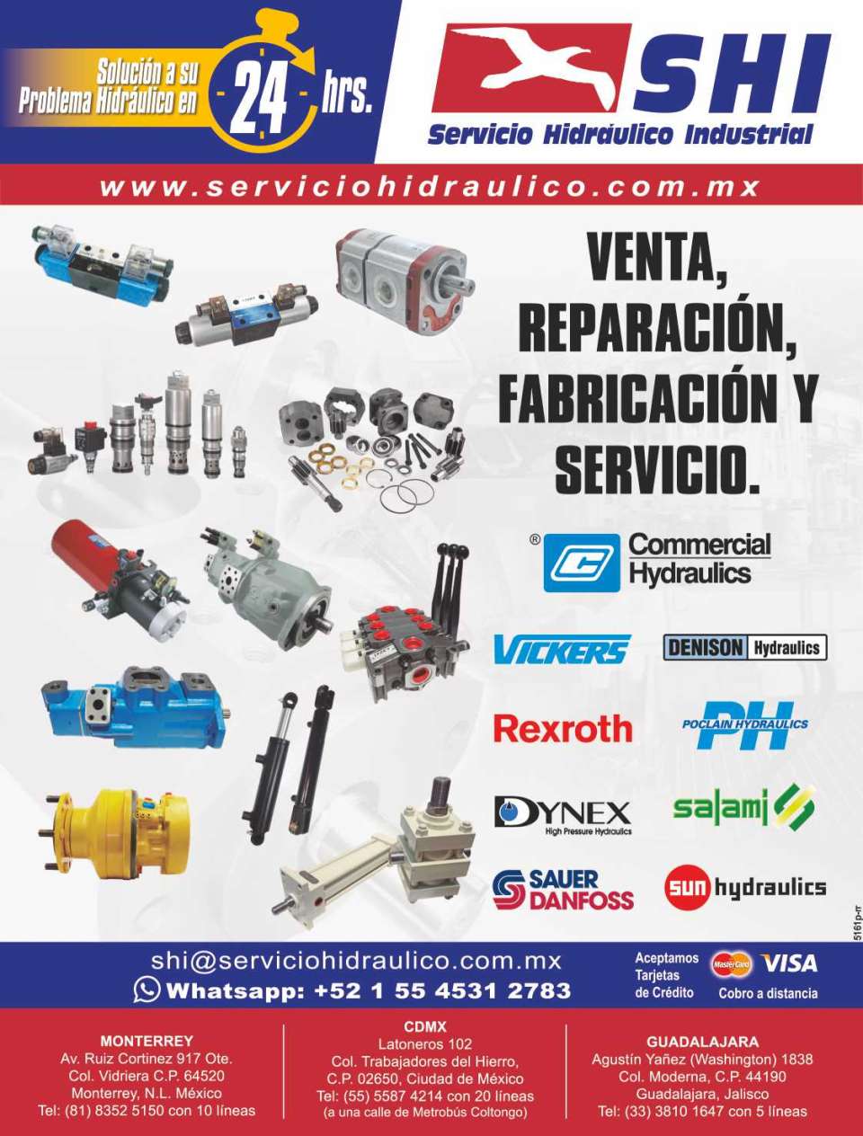 Solenoid valves, Vane pumps, gear pumps, filters. Sale, repair, service and manufacturing.