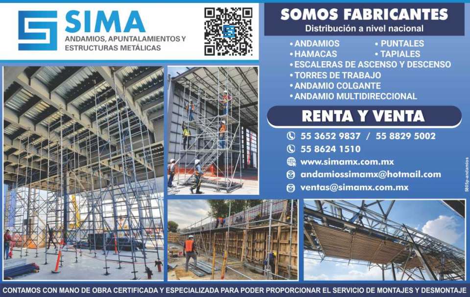 Scaffolding, Shoring, Metal Structures, Hammocks, Ascent and Descent Ladders, Work Towers, Hanging Scaffolds, Multidirectional Scaffolding, Props, Ramparts. We are manufacturers.
