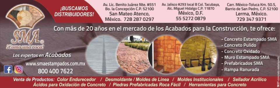 Concreto estampado SMA como una roca. Surtimos a toda la Republica Mexicana, endurecedor desmoldante, sellador, herramientas, moldes, etc. Los expertos en acabados. Concreto estampado SMA como una roca. Surtimos a toda la Republica Mexicana, endurecedor desmoldante, sellador, herramientas, moldes, etc. Los expertos en acabados.