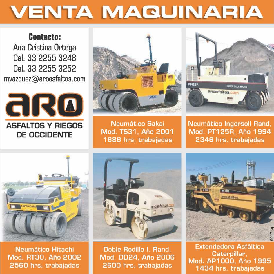 Sale of Machinery, Sakai Tires, Mod. TS31, Ingersoll Rand Mod. PT125R and Hitachi Mod. RT30; Ingersoll Rand Mod. DD24 Double Roller; CAT AP1000 Asphalt Paver. Sale of Machinery, Sakai Tires, Mod. TS31, Ingersoll Rand Mod. PT125R and Hitachi Mod. RT30; Ingersoll Rand Mod. DD24 Double Roller; CAT AP1000 Asphalt Paver.