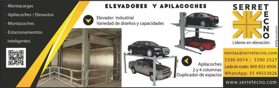 Elevadores, apilacoches de 2 y 4 columnas duplicador de espacios, montacargas, elevautos, montacoches, estacionamientos inteligentes,