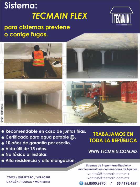 Cisterns, TECMAIN FLEX System for Cisterns, prevents or corrects leaks.