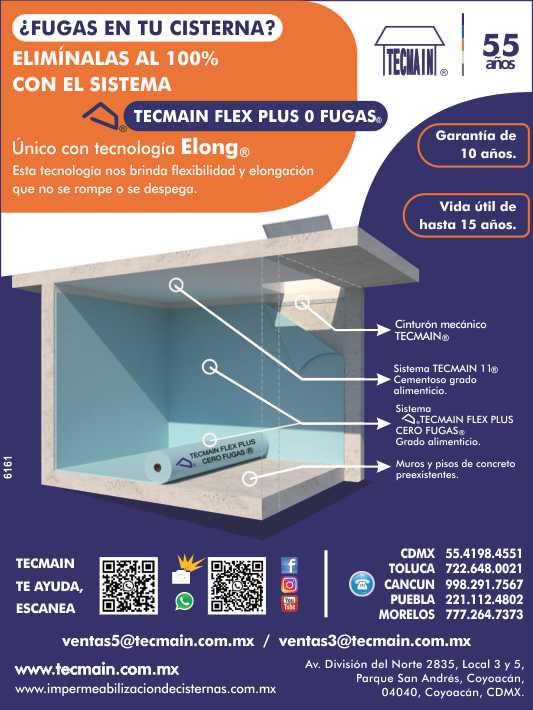 Cisterns, TECMAIN FLEX System for Cisterns, prevents or corrects leaks.