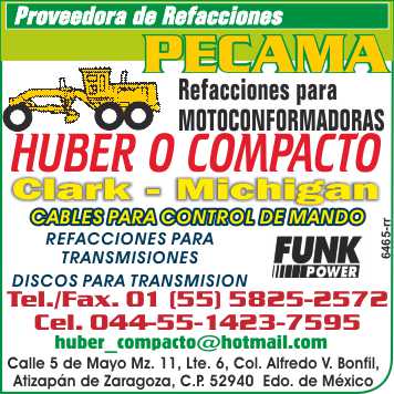 Proveedora de Refacciones Pecama, Refacciones para motoconformadoras Cables para control de mando, Refacciones para transmisiones, Discos para transmision Proveedora de Refacciones Pecama, Refacciones para motoconformadoras Cables para control de mando, Refacciones para transmisiones, Discos para transmision