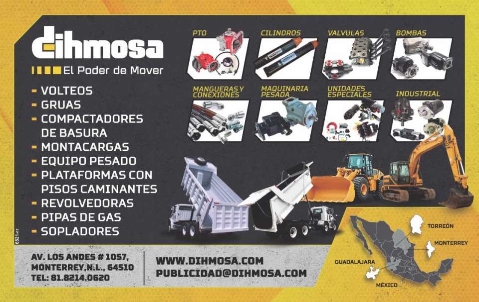Dumpers, Cranes, Garbage Compactors, Forklifts, Heavy Equipment, Platforms with Walking Floors, Mixers, Gas Pipes, Blowers, Cylinders, Valves, Pumps, Heavy Machinery