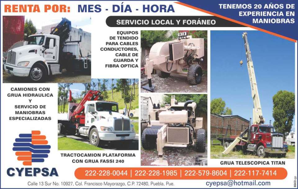 Laying Equipment for Cables, Trucks with Hydraulic Crane, Platform Tractor with Crane, Solimec Drilling Machine 2003. Rent per month, day, hour.