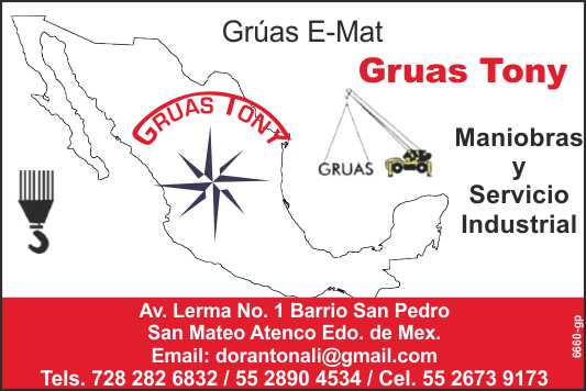 Gruas Tony, Maniobras, Servicio Industrial, Gruas E-Mat Gruas Tony, Maniobras, Servicio Industrial, Gruas E-Mat