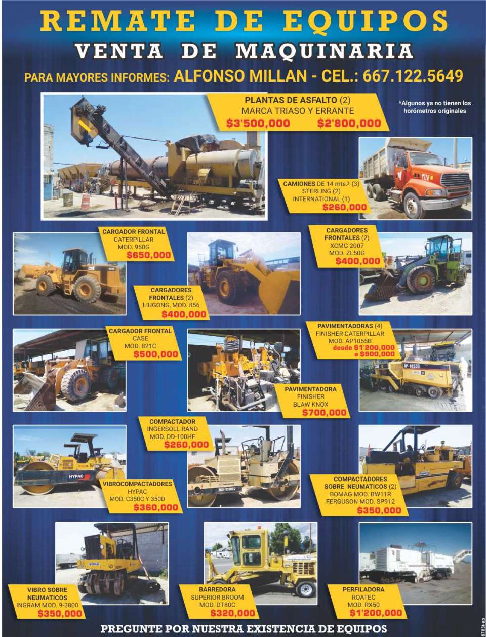 Equipment Auction, Machinery Sales, ask about our existence of equipment
