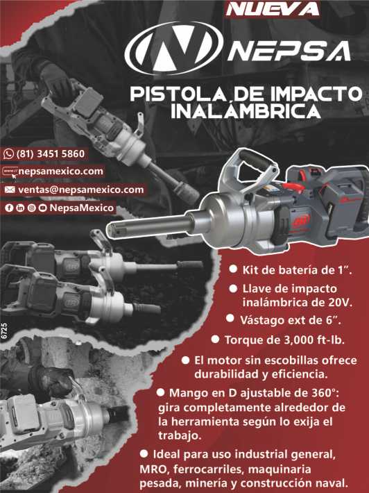 Kit de bateria de 1 pulg., Llave de Impacto inalambrica de 20v, Vastago ext. de 6 pulg. Torque de 3,000 ft-lb..Mango en D ajustables. Ideal para uso Industrial General.