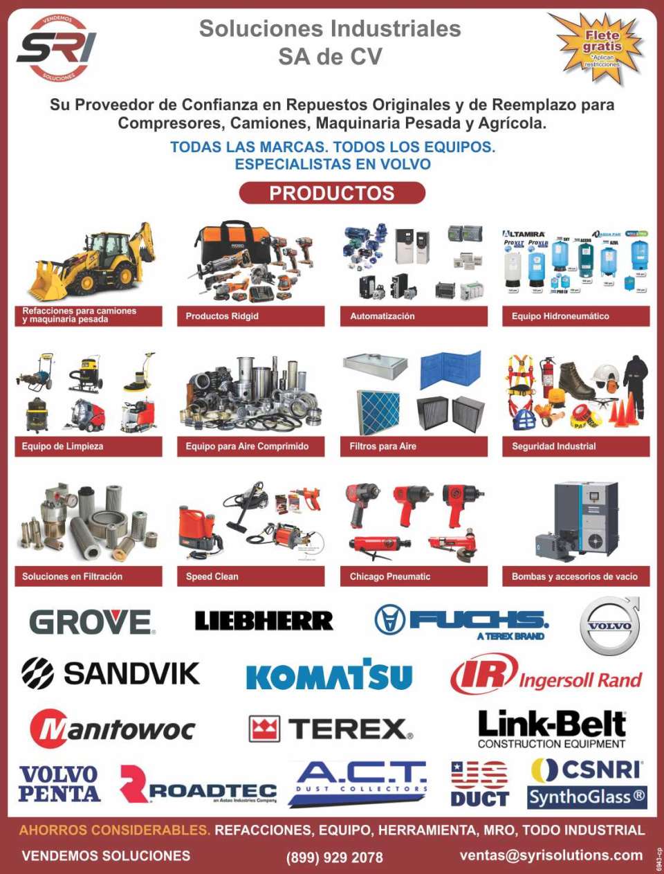 Supplier of Original and Replacement Spare Parts for Compressors, Trucks, Heavy and Agricultural Machinery. VOLVO specialists. Spare parts, Equipment, Tools, MRO. All Industrial.