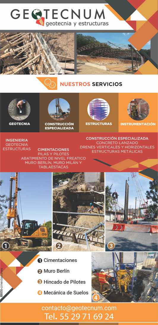 Consulting services and execution of geotechnical projects, structures, specialized construction, instrumentation.