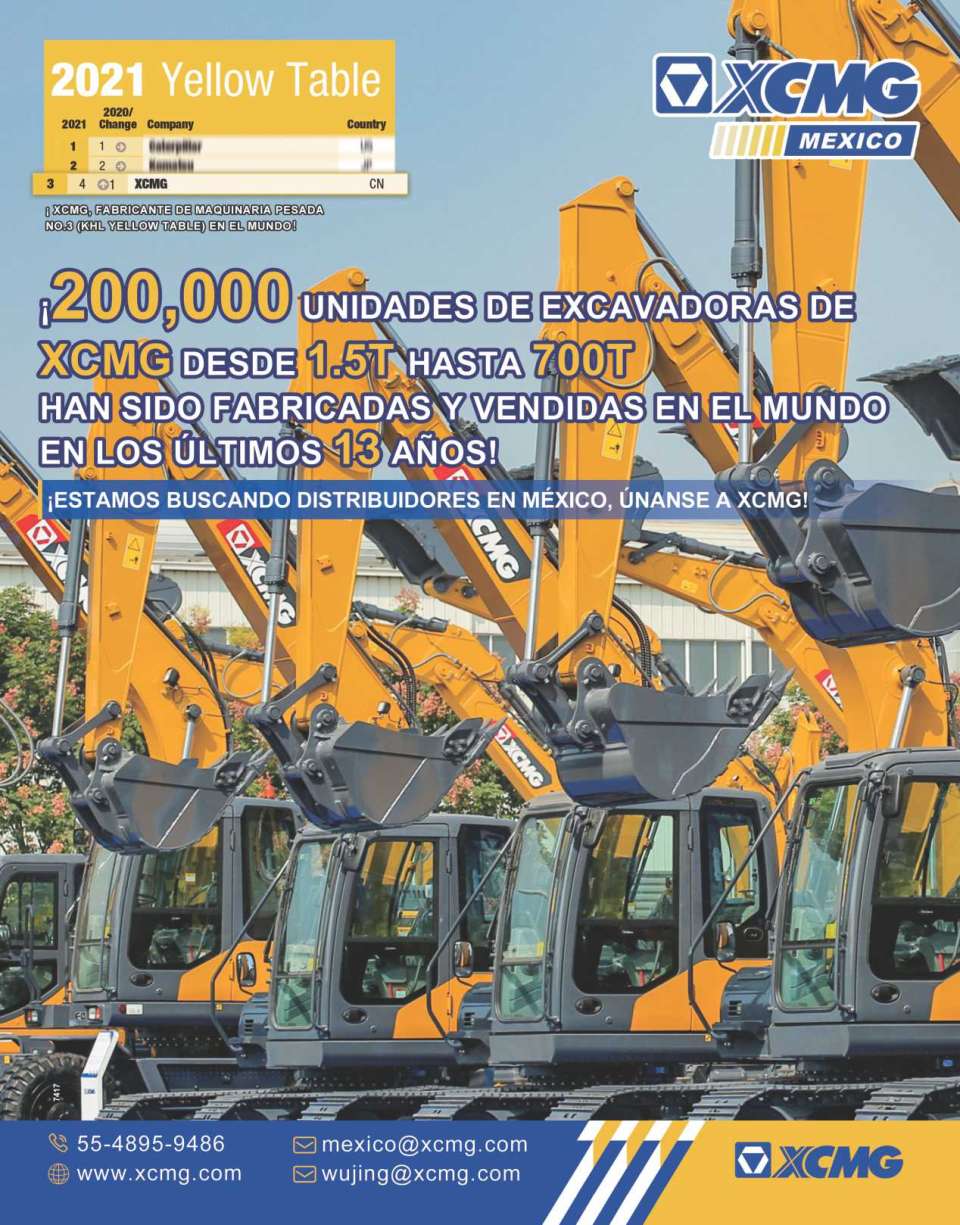 XCMG es el Fabricante de Maquinaria Pesada No. 3 en el mundo ! 200,000 excavadoras XCMG desde 1.5 ton. hasta 700 ton. han sido fabricadas y vendidas en el mundo en los ultimos 13 años.
