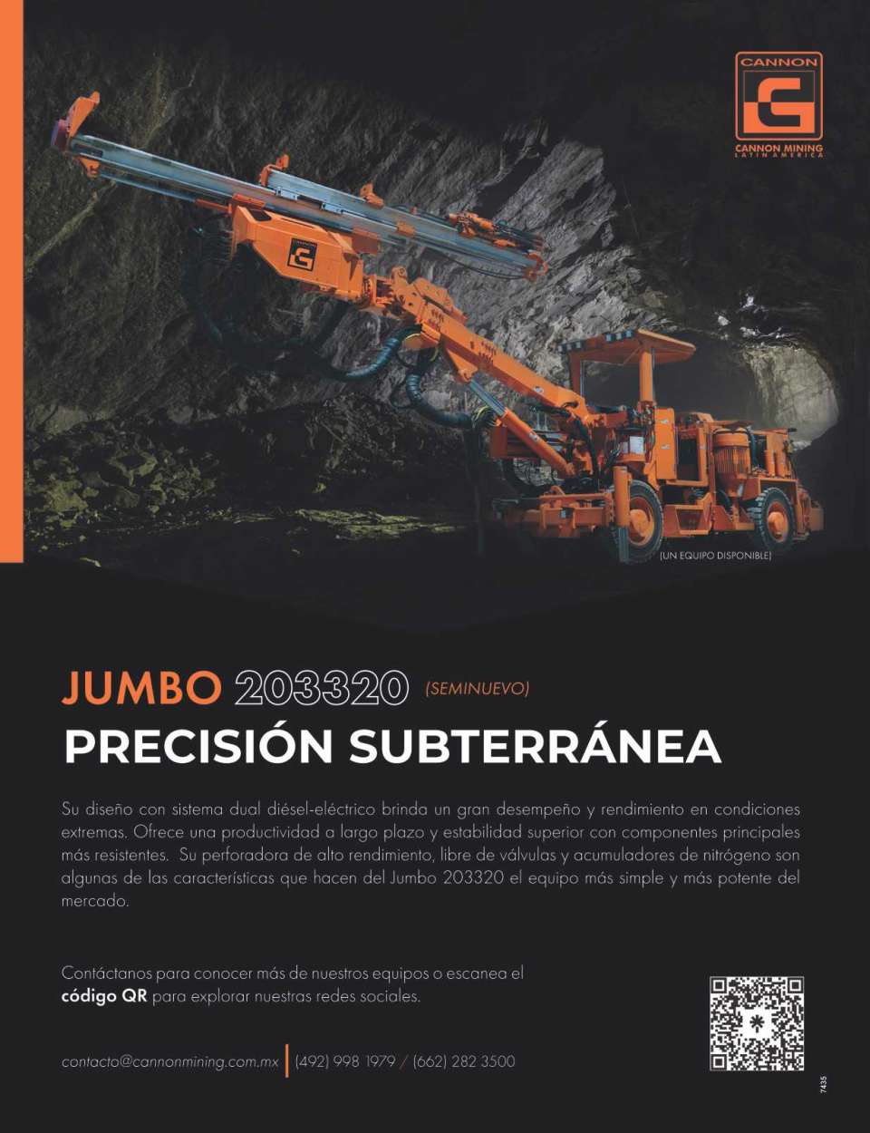 Jumbo 203320, precision subterranea, diseño con sistema dual diesel - electrico, productividad a largo plazo y estabilidad superior. Equipo Seminuevo
