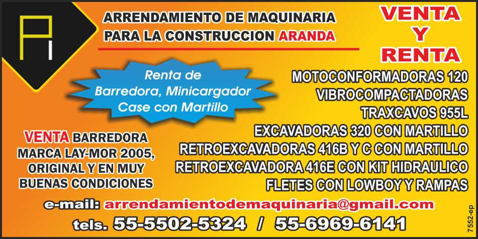 Venta y Renta, Motoconformadoras 12D, Vibrocompactadores, Traxcavos 955L, Excavadoras 320 con martillo, Retroexcavadoras 416B y 416C con martillo, Fletes con lowboy y rampas, Barredoras. Venta y Renta, Motoconformadoras 12D, Vibrocompactadores, Traxcavos 955L, Excavadoras 320 con martillo, Retroexcavadoras 416B y 416C con martillo, Fletes con lowboy y rampas, Barredoras.