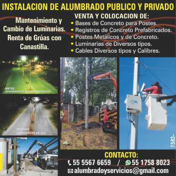 Instalacion de Alumbrado Publico y Privado, mantenimiento y cambio de luminaria