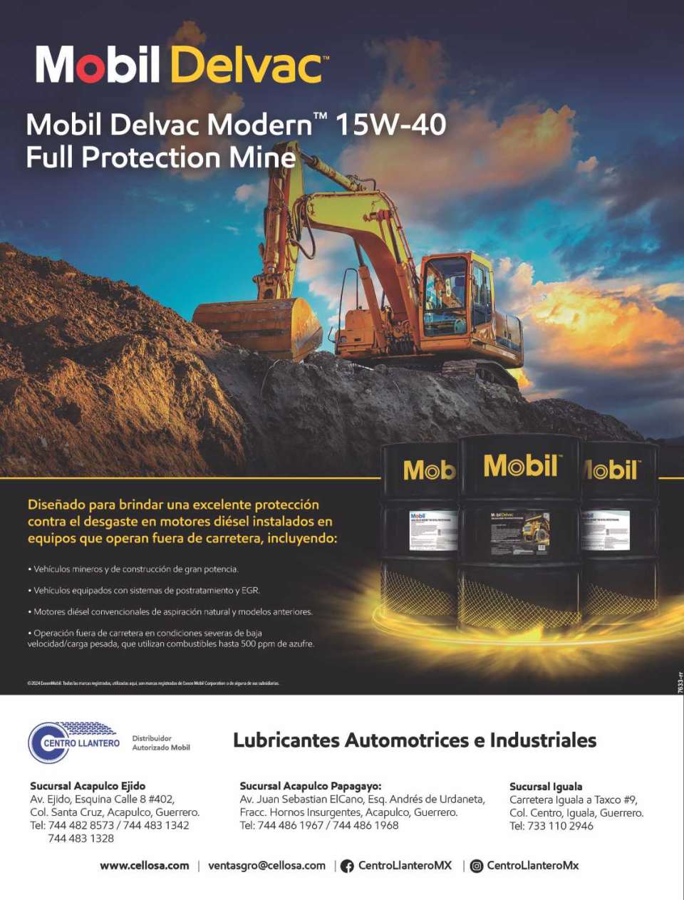 LUBRICANTES Mobil Delvac Modern 15W-40 Full Protection Mine. Diseñados para brindar una excelente proteccion contra el desgaste en motores diesel instalados en equipos que operan fuera de carretera. LUBRICANTES Mobil Delvac Modern 15W-40 Full Protection Mine. Diseñados para brindar una excelente proteccion contra el desgaste en motores diesel instalados en equipos que operan fuera de carretera.