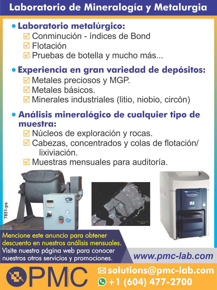 Analisis de procesos de concentracion o lixiviacion. -Analisis mineralogico de cualquier tipo de muestra y Laboratorio Metalurgico. - Laboratorio Metalurgico. Analisis de procesos de concentracion o lixiviacion. -Analisis mineralogico de cualquier tipo de muestra y Laboratorio Metalurgico. - Laboratorio Metalurgico.