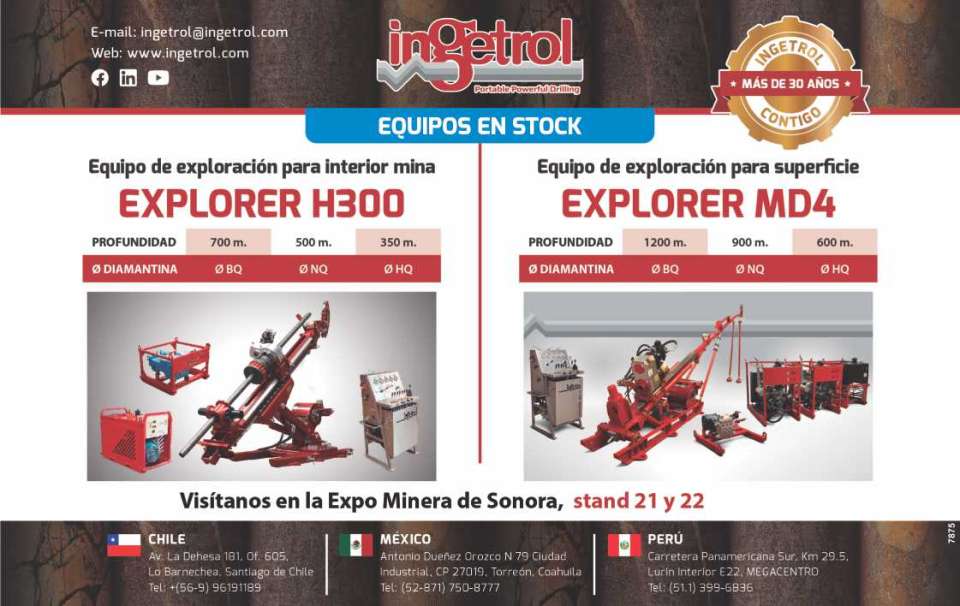 Equipos de exploracion para interior en mina y en superficie, modelos que cubren profundidades desde 30 metros hasta 1300 metros en cualquier angulo de perforacion Equipos de exploracion para interior en mina y en superficie, modelos que cubren profundidades desde 30 metros hasta 1300 metros en cualquier angulo de perforacion
