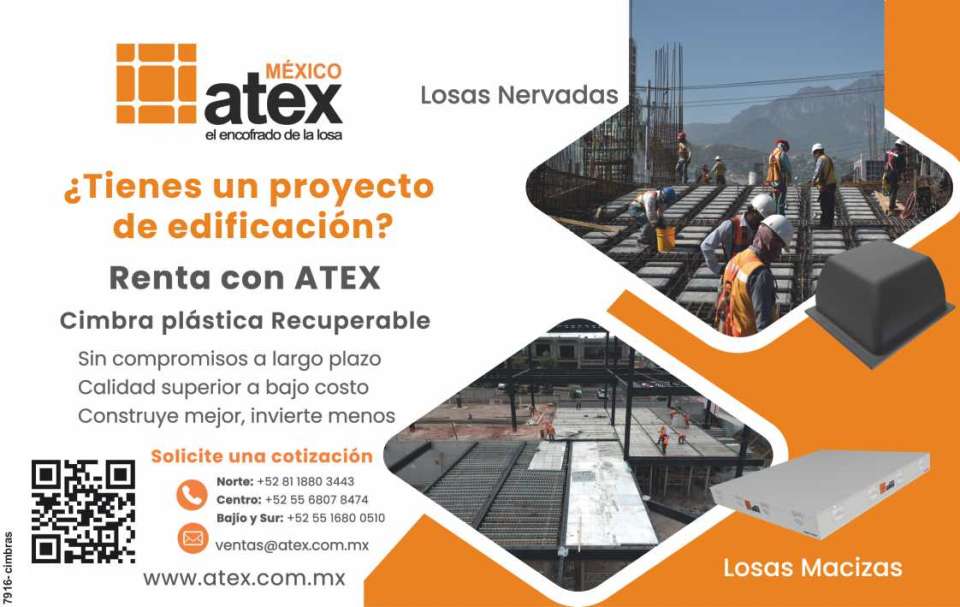 atex MEXICO Practicidad para toda obra.Cimbras Plasticas Recuperables. Losas macizas y losas nervadas, columnas, cachetes y fondos de trabes. ¡AHORRA HASTA 90% DE MADERA EN OBRA!