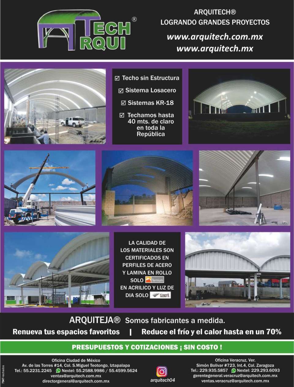 Ceilings without structure, losacero system, KR-18 systems, we roof up to 40 meters. of clear throughout the Republic, ternium, tizacril Ceilings without structure, losacero system, KR-18 systems, we roof up to 40 meters. of clear throughout the Republic, ternium, tizacril