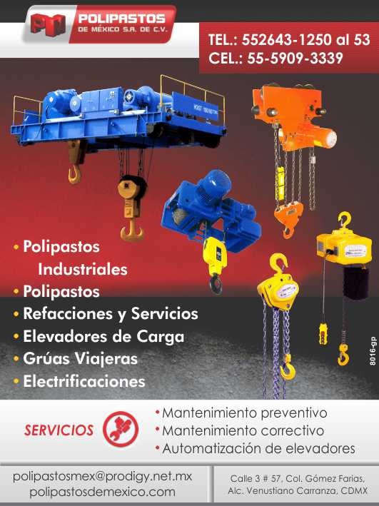 Polipastos, refacciones y servicios, elevadores de carga, gruas viajeras, electrificaciones. 