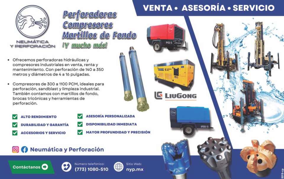 Compressors, Drills and Drilling Tools. Down-the-hole hammers, drill bits, pipes, extractors, couplings, accessories, shotcrete pumps, injection station. Pneumatics and Perforation.