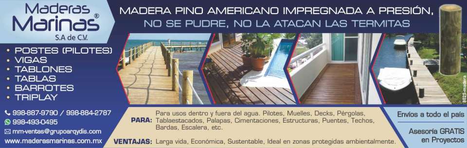 Marine Wood: Posts (piles), Beams, Planks, Tables, Bars, Plywood. Pressure- impregnated American Pine wood, WILL NOT ROT, WILL NOT BE ATTACKED BY TERMITES. Long life, Economic, Sustainable.