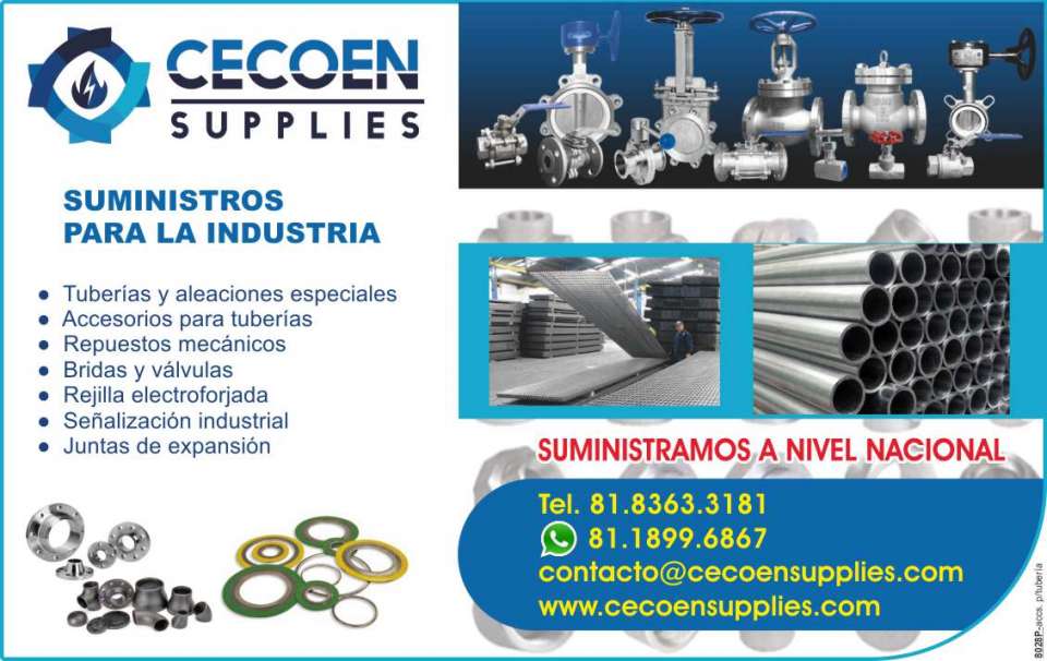 Pipes and special alloys, accessories for pipes, mechanical spare parts, flanges and valves, electroforged grid, industrial signaling, expansion joints