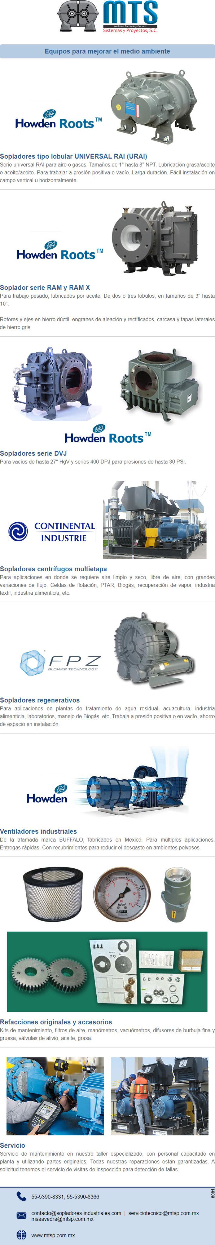 Industrial Blowers Howden Roots - Lobe type blowers - Industrial fans - Multistage centrifugal blowers - Regenerative blowers Original SPARE PARTS and Accessories. Maintenance service.