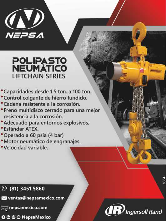 Liftchain Series Pneumatic Hoist. Chap. 1.5 to 100 tons. Cast Iron Pendant Control. Suitable for explosive environments. ATEX standard, Operated at 60 psia (4 bar) Ingersoll Rand.