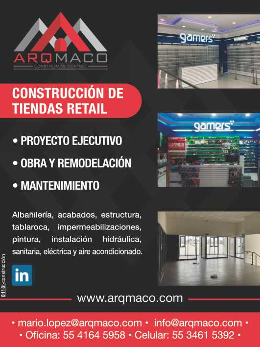 Construccion de tiendas retail, proyecto ejecutivo, obra y remodelacion, mantenimiento, albañileria, acabados, estructura, instalacion hidraulica, sanitaria, electrica