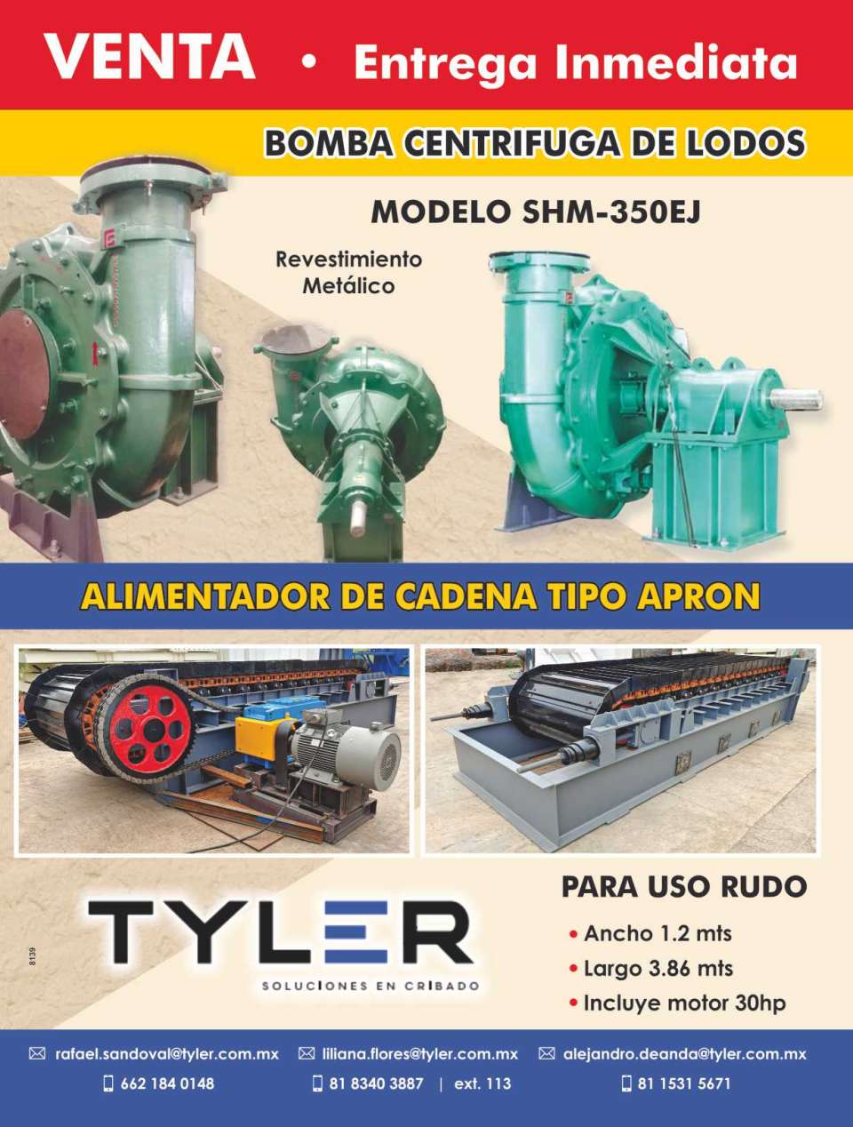 Bomba Centrifuga de Lodos, Modelo SHM- 350EJ, Revestimiento Metalico. Entrega Inmediata.