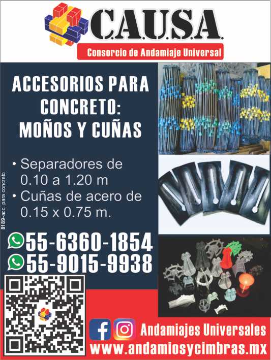 Accessories for Concrete, Bows and Wedges, Spacers from 0.10 to 1.20 m. Steel wedges of 0.15 x 0.75 m.