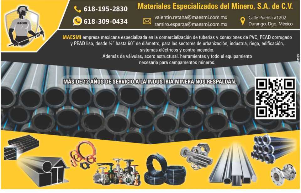 MAESMI is a Mexican company specialized in the marketing of PVC, corrugated HDPE and smooth HDPE pipes and connections, from 1/2" to 60" in diameter, for the urbanization and industrial sectors.