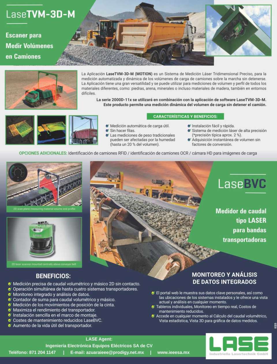 LaseTVM-3D-M: Automatic measurement of truck cargo volumes on the fly. LaseBVC: Precise 2D Volumetric and Mass Flow Measurement without contact.