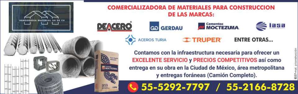 Construction Materials Distributor. Excellent service and competitive prices. Delivery to your construction site in Mexico City, metropolitan area and nationwide (full truck).