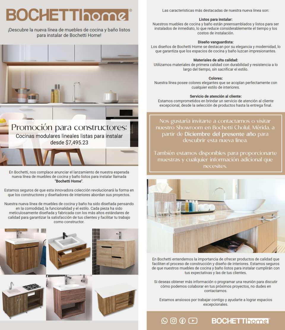 ¡Descubre la nueva linea de muebles de cocina y baño listos para instalar de Bochetti Home!