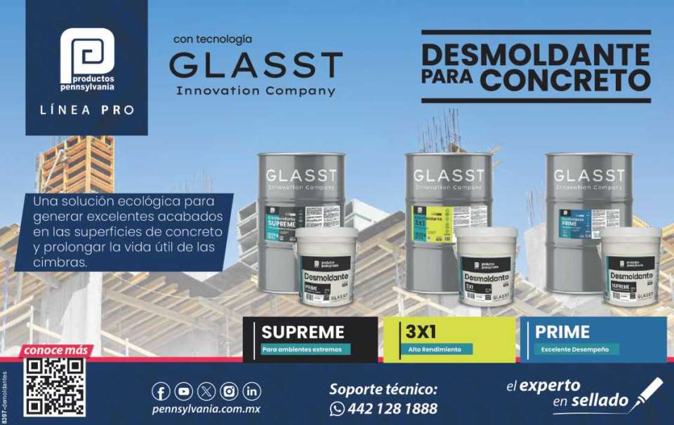 DESMOLDANTE SUPREME para ambientes extremos, de bajo olor, prolonga la vida util de las cimbras, superficies limpias y sin manchas. PROTECTOR UNIVERSAL para todo tipo de superficies. GLASST