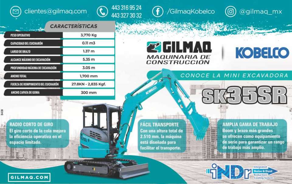 GILMAQ Construction Machinery. Meet the SK35SR Mini excavator Short turning radius, easy transportation, wide range of work.