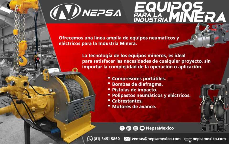 Pneumatic and Electrical Equipment for the Mining Industry. Compressors, Diaphragm Pumps, Impact Guns, Hoists, Winches, Advance Motors.