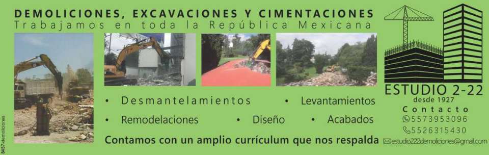 Desmantelamientos, Levantamientos, Remodelaciones, Diseño, Acabados. Trabajamos en toda la Republica Mexicana. Contamos con un Amplio Curriculum que nos respalda. Desmantelamientos, Levantamientos, Remodelaciones, Diseño, Acabados. Trabajamos en toda la Republica Mexicana. Contamos con un Amplio Curriculum que nos respalda.