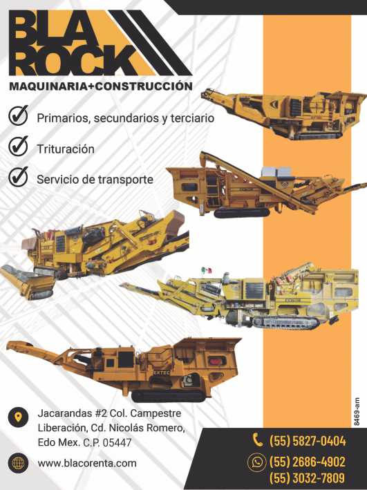 Machinery-Construction Primary-secondary and tertiary Trituration Transport service Machinery-Construction Primary-secondary and tertiary Trituration Transport service