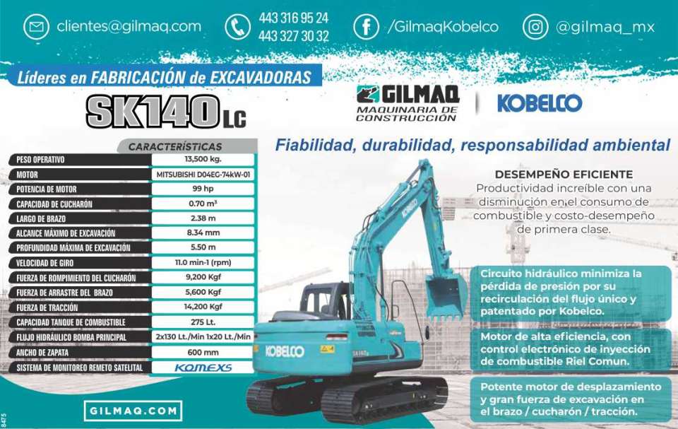 Excavadoras de Produccion SK350LC La maquina 350LC alcanza una fuerza maxima de rompimiento 225kN. Con una capacidad de cucharon de 1.6 m3