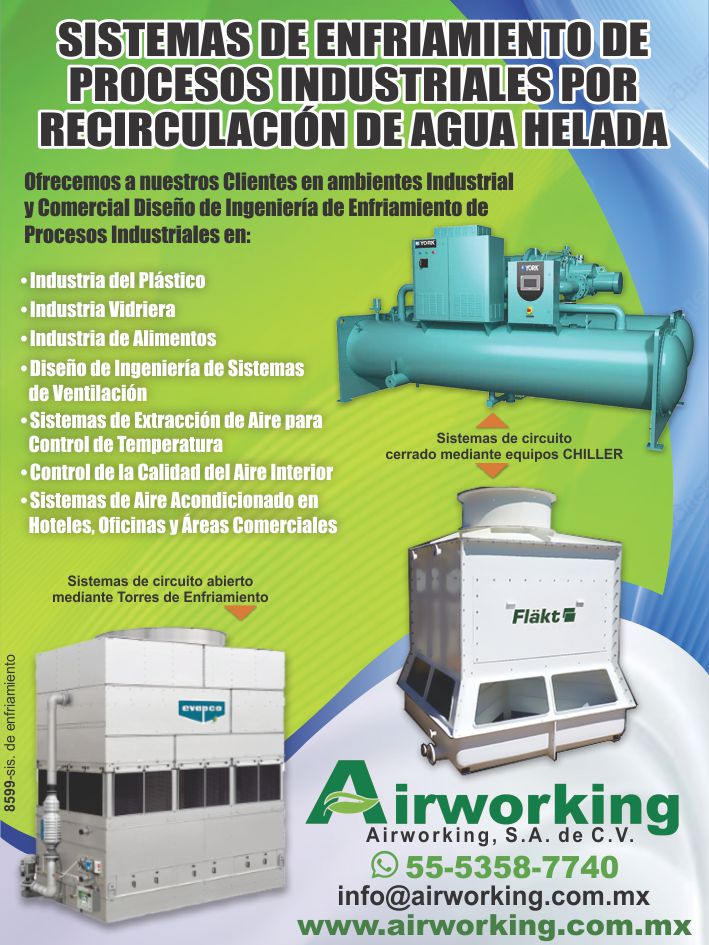 Industrial Process Cooling Systems by Recirculation of Frozen Water in the Plastic, Glass and Food Industry. Engineering Design of Ventilation Systems. Airworking