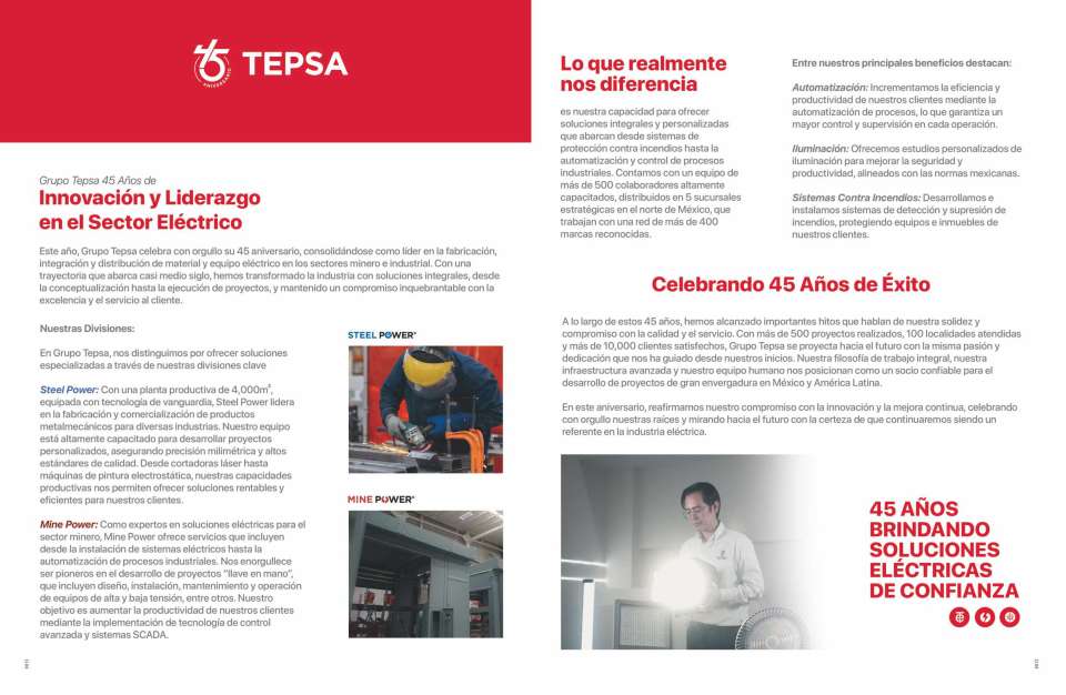 Grupo TEPSA 45 años de Innovacion y Liderazgo en el sector Electrico. Brindando soluciones electricas de confianza. Grupo TEPSA 45 años de Innovacion y Liderazgo en el sector Electrico. Brindando soluciones electricas de confianza.