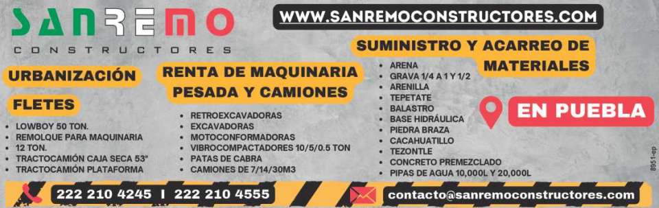 Urbanizacion, Fletes, Renta de Maquinaria Pesada y Camiones, Suministro y Acarreo de Materiales.