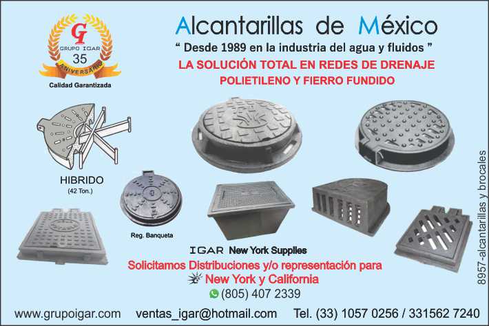 Alcantarillas y Brocales. Solucion Total en Redes de Drenaje - Polietileno y Fierro Fundido. Desde 1989 en la Industria del agua y fluidos. Solicitamos Distribuciones en New York y California. Alcantarillas y Brocales. Solucion Total en Redes de Drenaje - Polietileno y Fierro Fundido. Desde 1989 en la Industria del agua y fluidos. Solicitamos Distribuciones en New York y California.