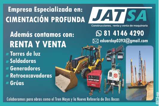 Cimentaciones Profundas, Renta y Venta de Torres de Luz, Soldadoras, Generadores, Retroexcavadoras, Gruas, etc. Colaboramos para obras como el Tren Maya y la Nueva Refineria de Dos Bocas. Cimentaciones Profundas, Renta y Venta de Torres de Luz, Soldadoras, Generadores, Retroexcavadoras, Gruas, etc. Colaboramos para obras como el Tren Maya y la Nueva Refineria de Dos Bocas.