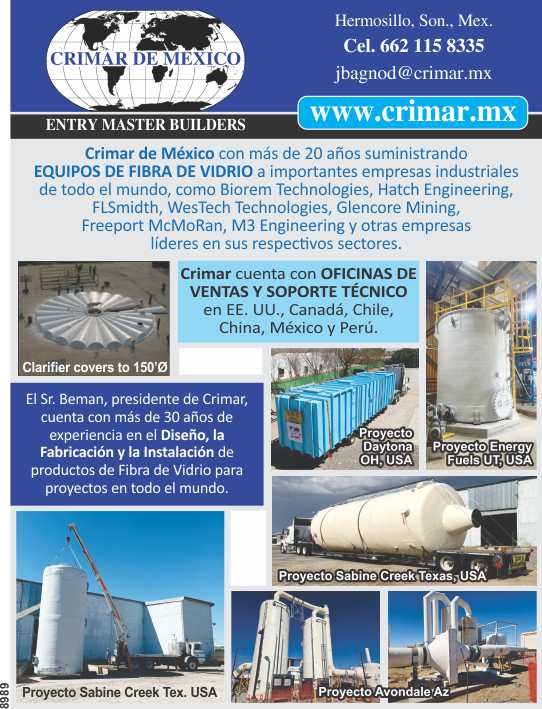 Crimar de Mexico con mas de 20 años suministrando Equipos de Fibra de Vidrio a importantes empresas industriales de todo el mundo, lideres en sus respectivos sectores