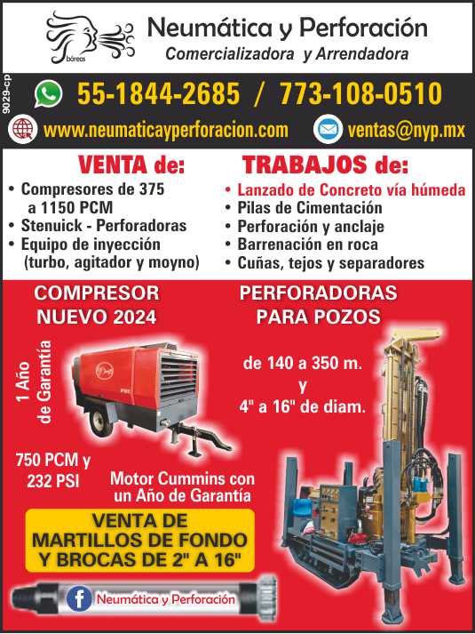 Compresores, Stenuick, Perforadoras, Track Drill, Equipo de Inyeccion, Brocas y Accesorios para perforacion, Pilas de Cimentacion, Perforacion y Anclaje, Barrenacion en roca, Lanzado de Concreto, NYP Compresores, Stenuick, Perforadoras, Track Drill, Equipo de Inyeccion, Brocas y Accesorios para perforacion, Pilas de Cimentacion, Perforacion y Anclaje, Barrenacion en roca, Lanzado de Concreto, NYP